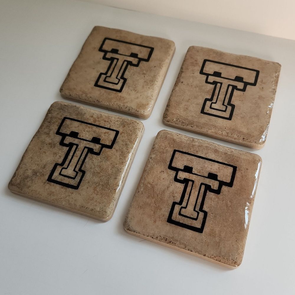 Vintage Custom Texas Tech University TTU Stone Coasters set of‎ 4 Red Raiders